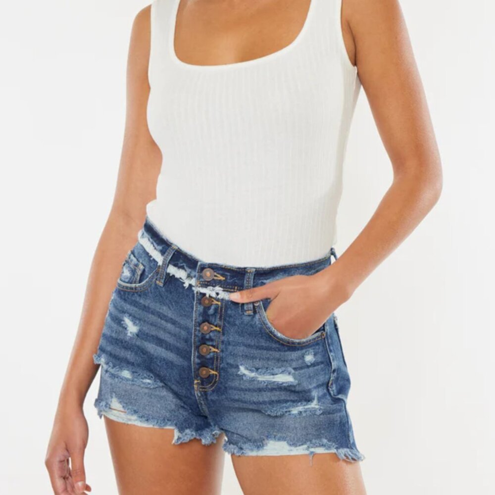 Kancan Women's Distressed Aura Ultra High Rise Shorts